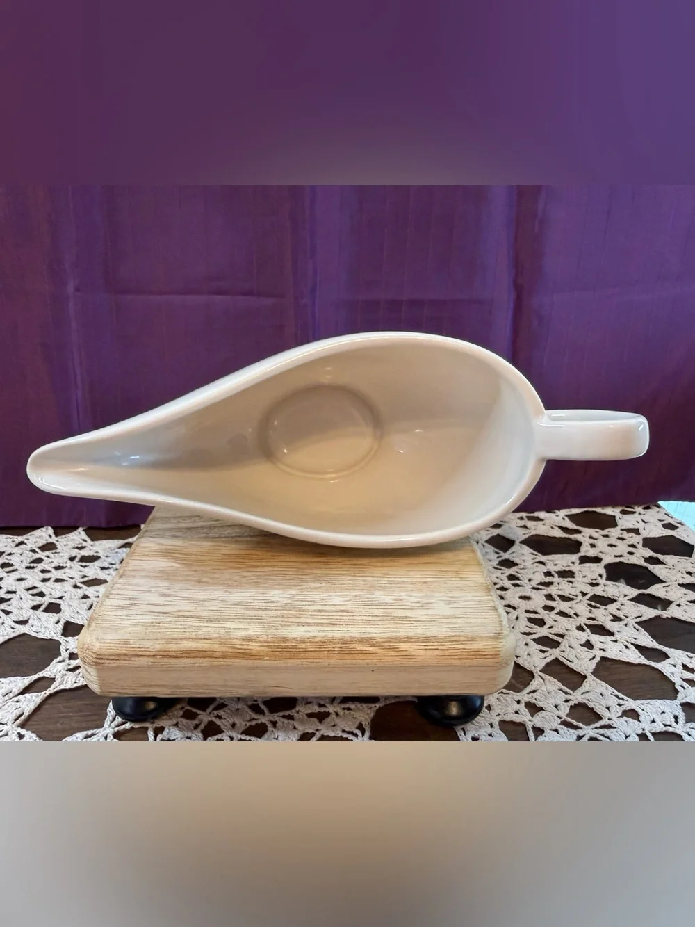 West Elm Cream Ceramic Gravy Boat with Black Dot Band